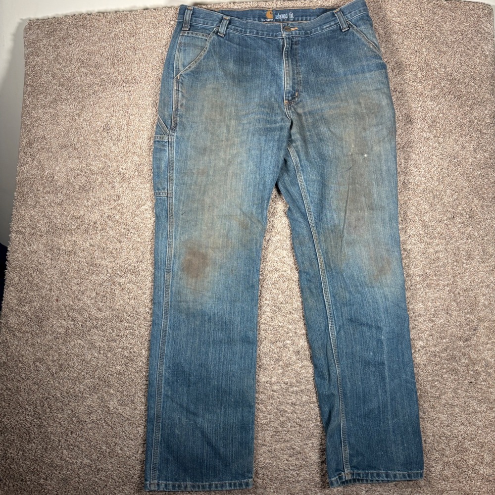 Carhartt Mens‎ Relaxed Fit Carpenter Jeans Distressed 103327 38x34 (Fits 38x32)